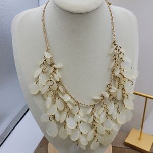 Opaque Drop Bead Bib Style Necklace • Spring Clasp • Goldtone